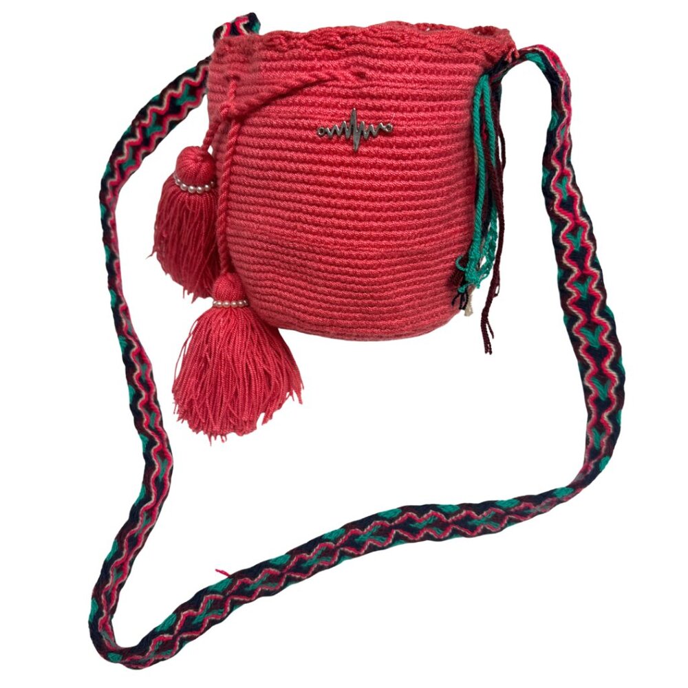 Authentic MINI Wayuu Mochila Crossbody Bag - Solid Pink Hand-Woven Crochet